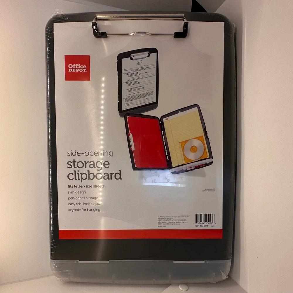 Office Depot Side Opening Storage Clipboard Slim Design Pen Storage Letter Sz Bl